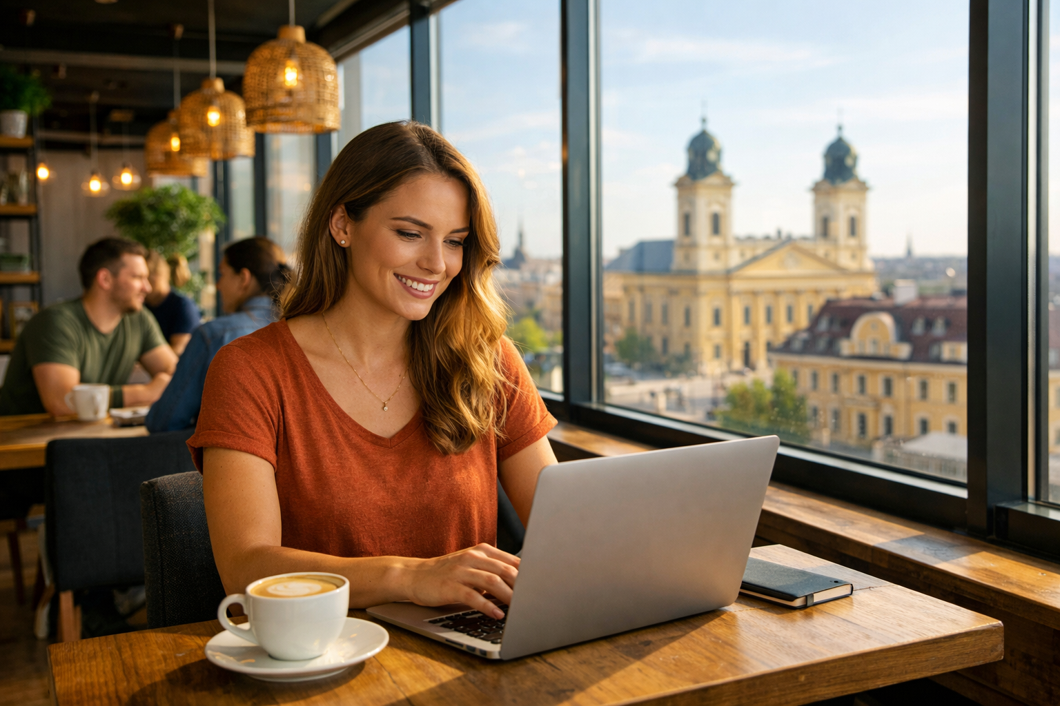 Laptop at a Debrecen café