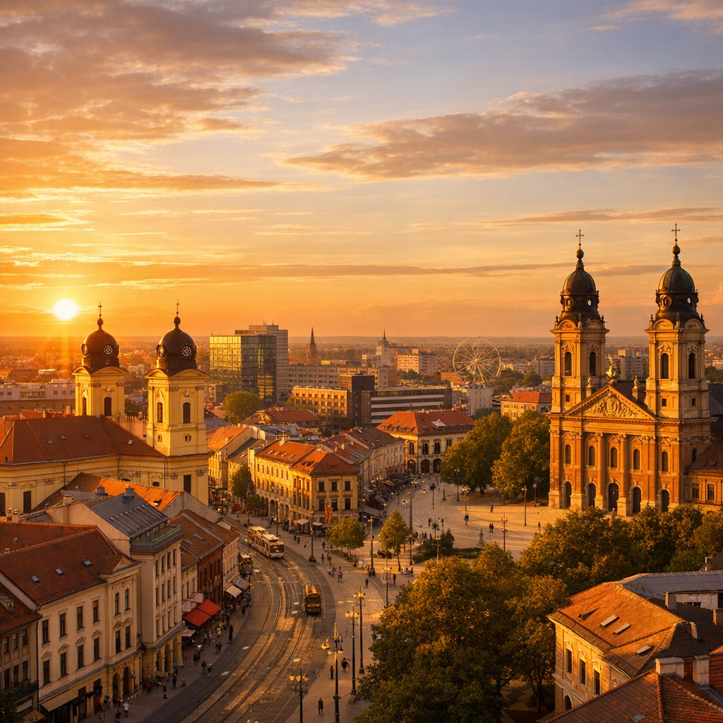 Debrecen's Great Reformed Church at golden hour