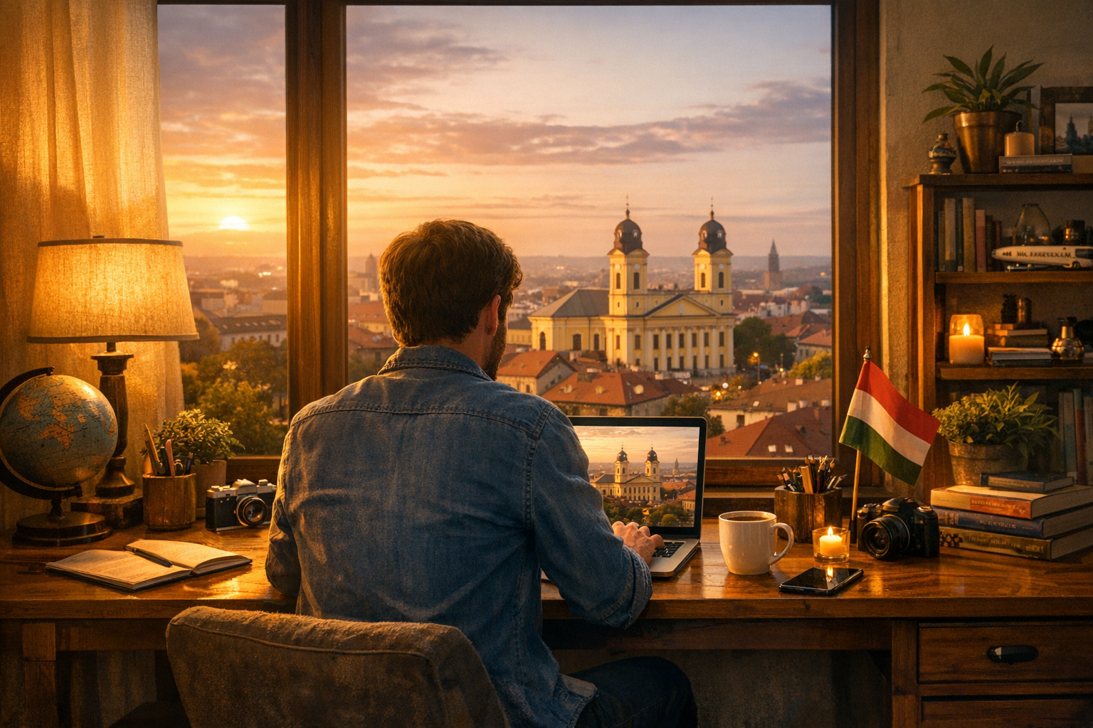 Debrecen skyline at dusk
